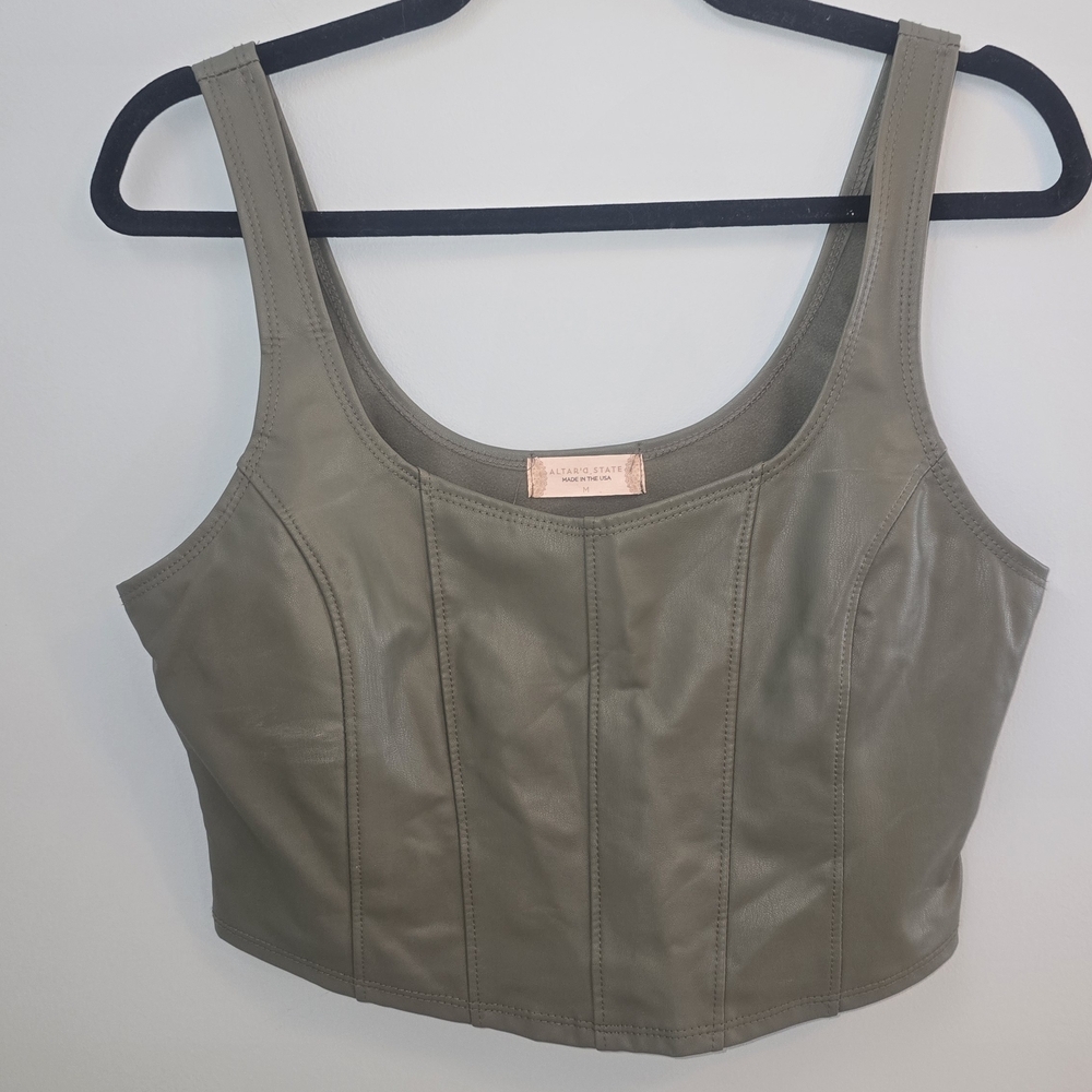 Altar'd State Vegan Leather Crop Top Sage Green Country Festival Biker